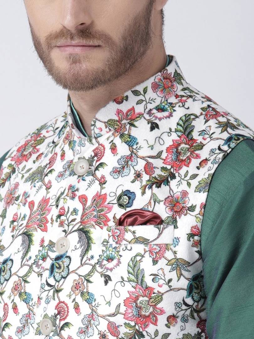 Men's Multicoloured 
Cotton Blend
 Printed Nehru Jackets